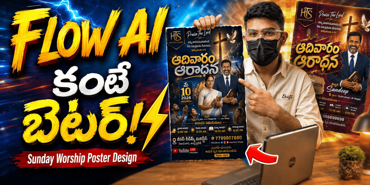 Flow AI కంటే బెటర్! 😱 AI తో ఇలాంటి Church Posters ఎప్పుడైనా చూశారా? | Sunday Worship Poster Design